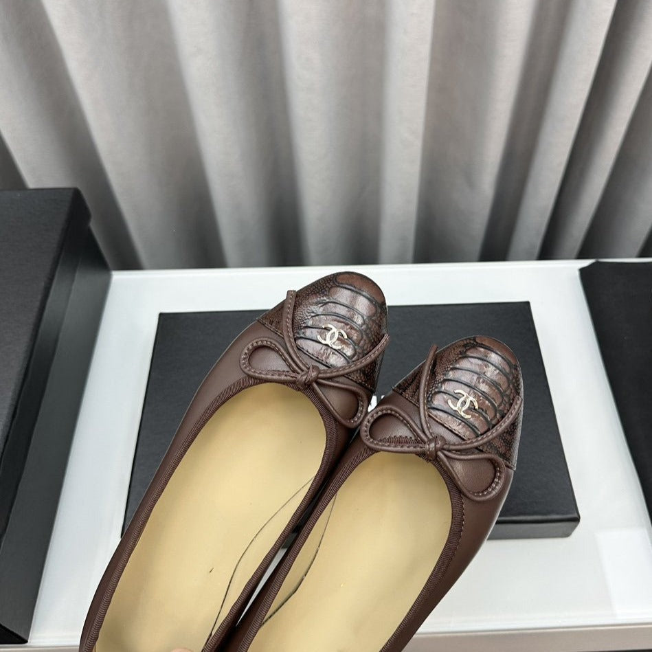 CHANEL ballet flats brown lambskin