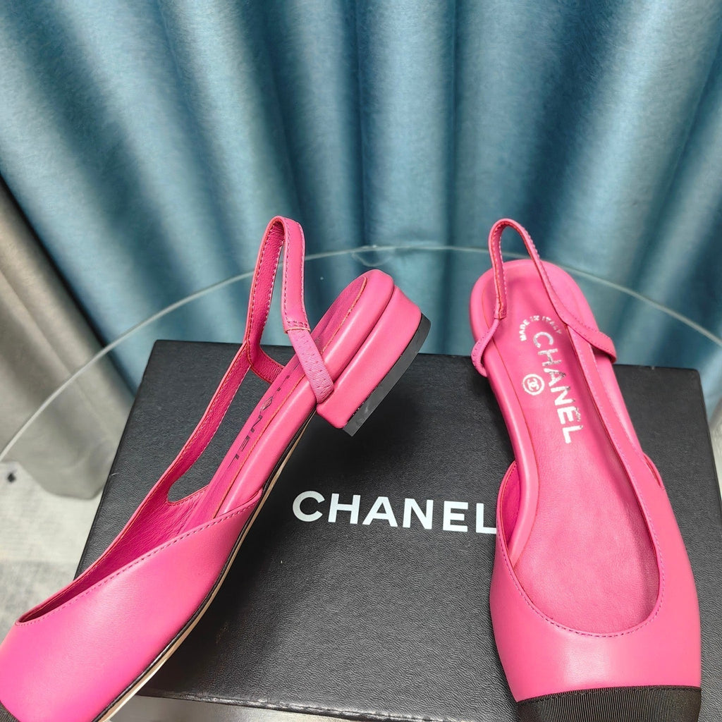 CHANEL SLINGBACKS IN BARBIE PINK MIX BLACK LAMBSKIN