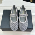 CHANEL FLAT MARY JANE 25SS IN GREY EMBELLISHED WITH RHINESTONES